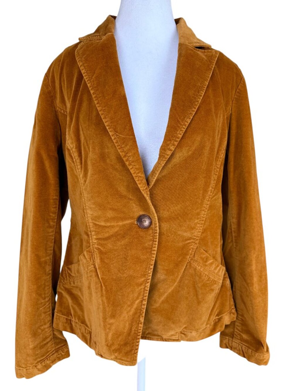 Peruvian Connection Velvet Blazer Caramel Brown Cotton Single Button (10)